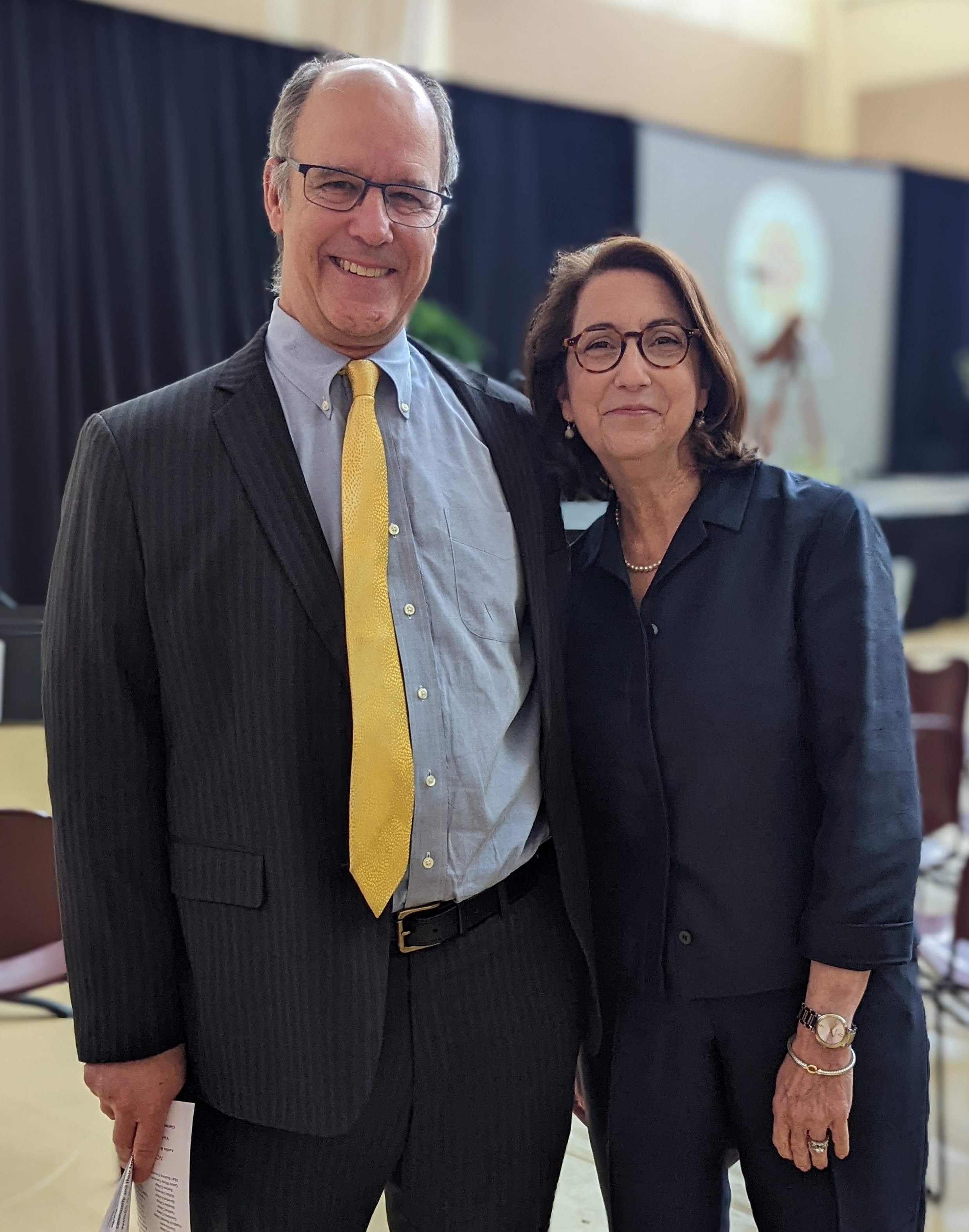 Board clerk Nick Purrington and Head of School Kim Freedman at the 2023 NGFS Commencement
